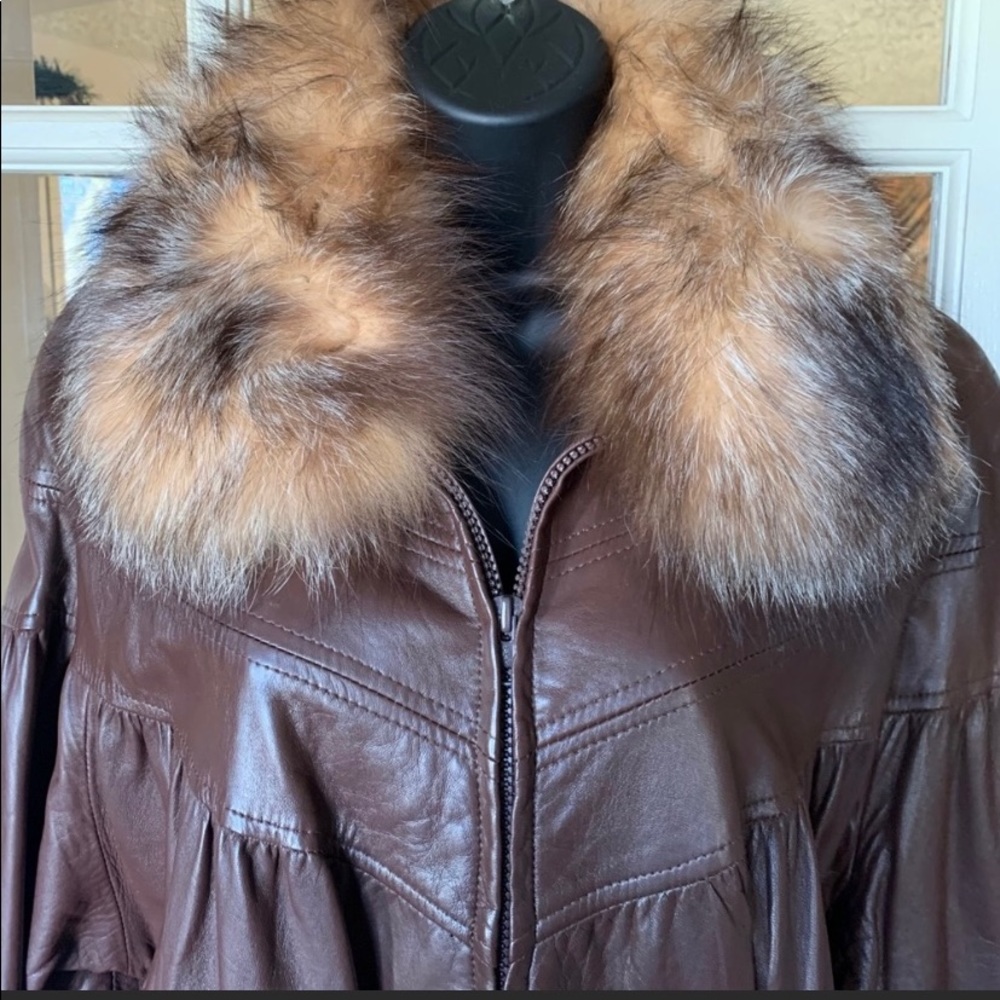 Vericci Leather Coat with detachable Fox Collar